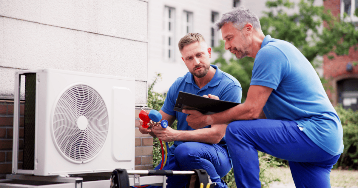 HVAC technicians repairing AC